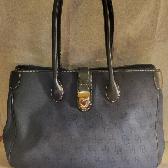 Dooney & Bourke, black fabric handbag with leather handle. - Picture 1 of 7